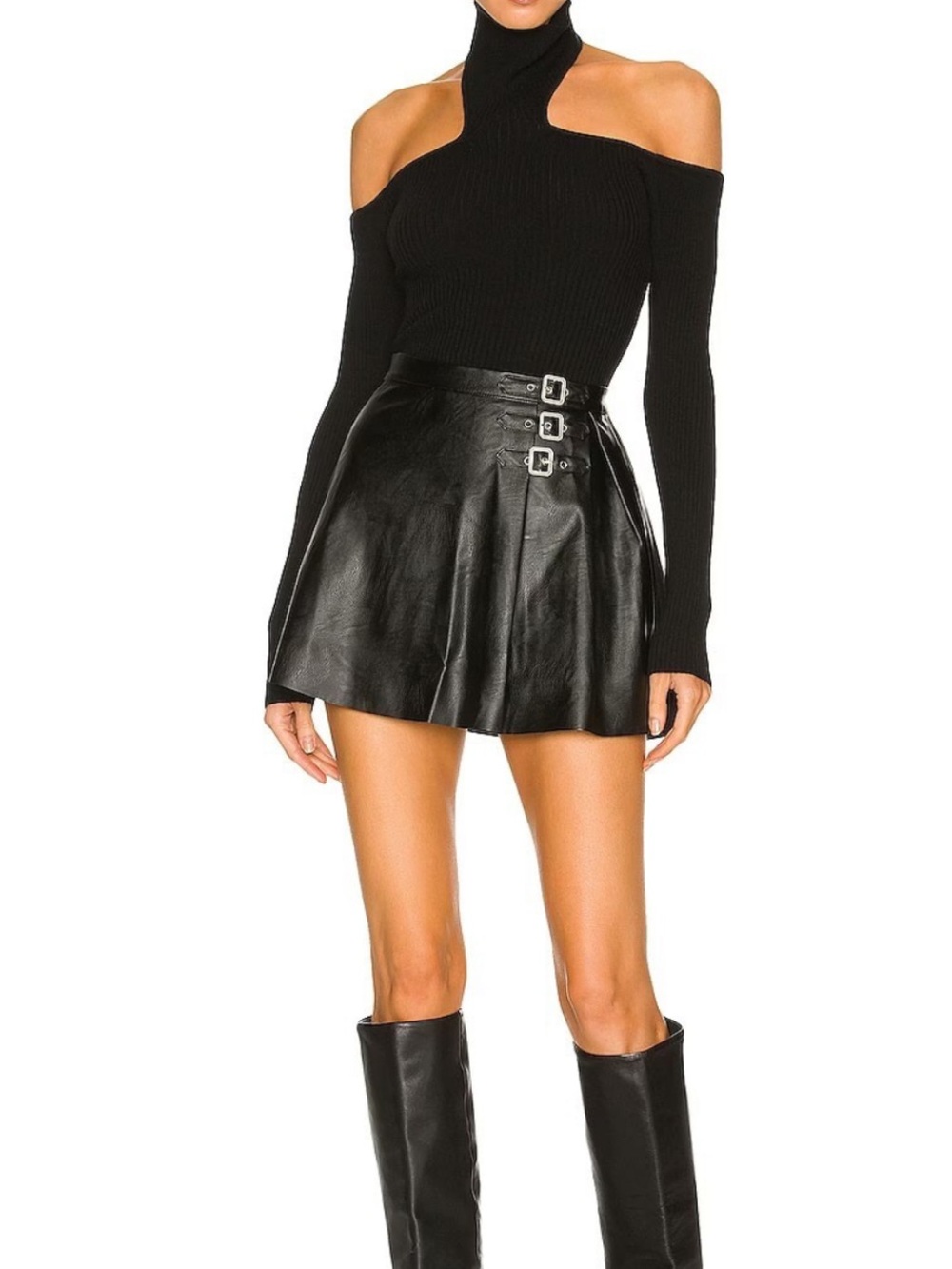 Superdown Jasmine Buckled Mini Skirt Black Leather Size XS